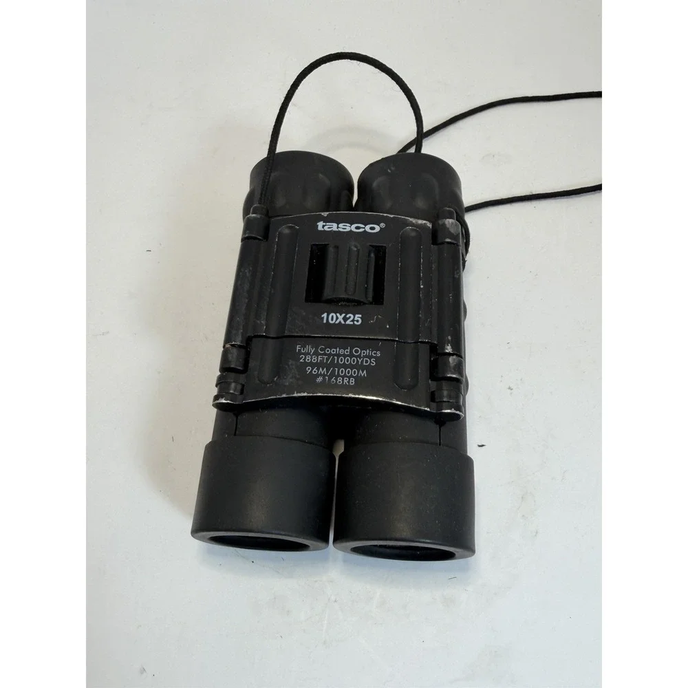 Tasco 10x25 Compact Folding Binoculars Fully Coated Optics Black